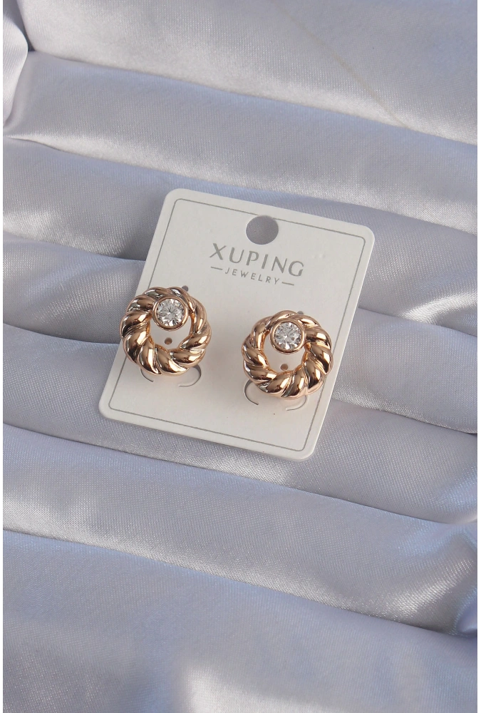 Shoecide Xuping Rose Renk Oval Zirkon Taşlı Burgu Model Küpe