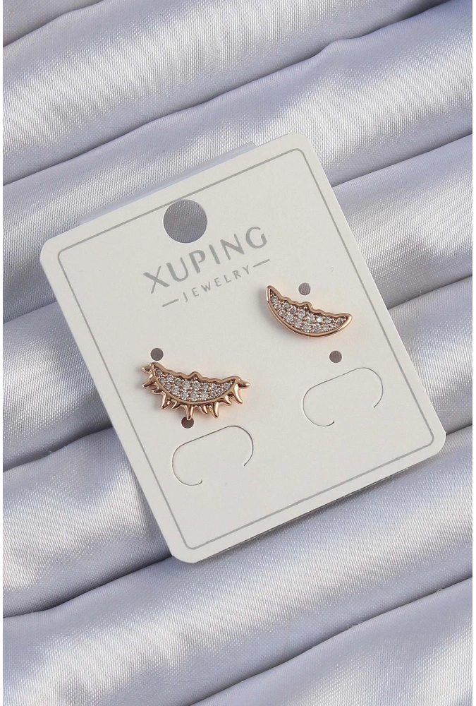 Shoecide Xuping Rose Renk Zirkon Taşlı Ay Ve Güneş Tasarımlı Küpe