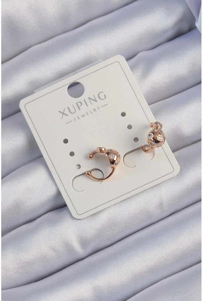 Shoecide Xuping Rose Renk Zirkon Taşlı Bombeli Topçuk Earcuff Küpe