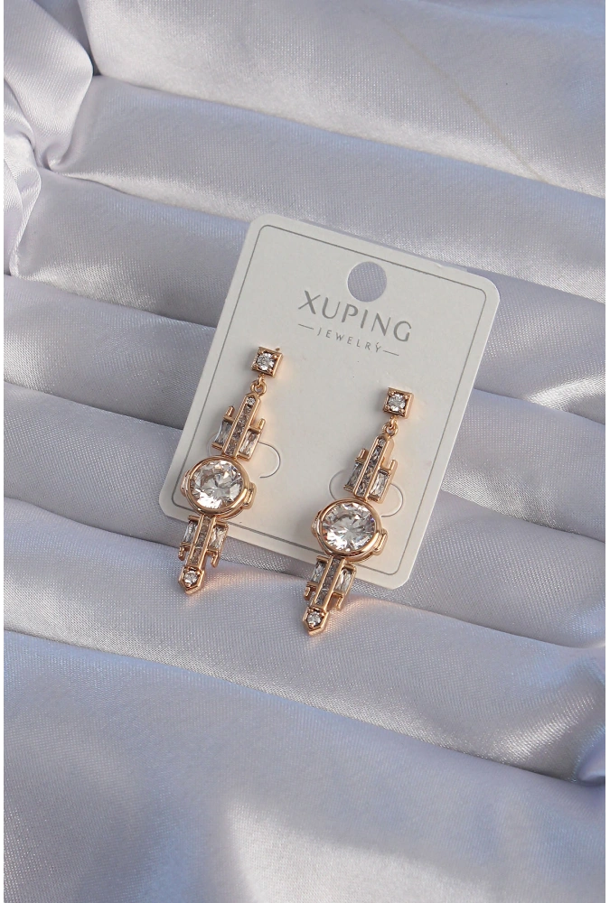 Shoecide Xuping Rose Renk Zirkon Taşlı Geometrik Sallantılı Küpe