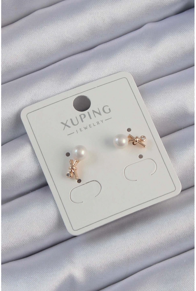 Shoecide Xuping Rose Renk Zirkon Taşlı İncili Minimal Fiyonk Küpe