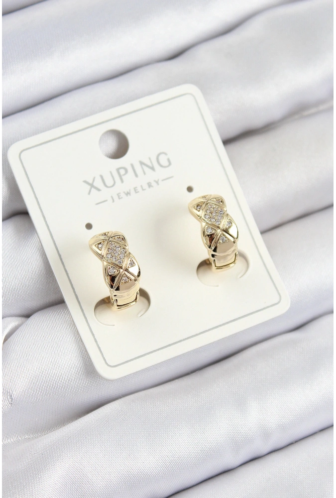 Shoecide Xuping Zirkon Taşlı Geometrik Desenli Halka Model Gold Renk Kadın Küpe