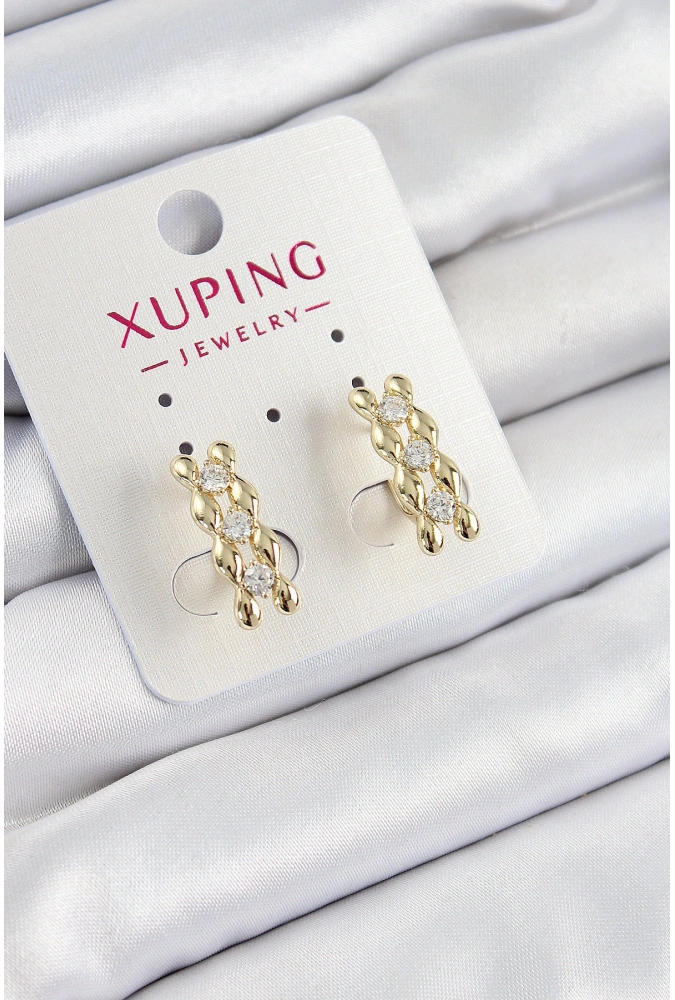 Shoecide Xuping Zirkon Taşlı Sıralı Damla Model Gold Renk Kadın Küpe