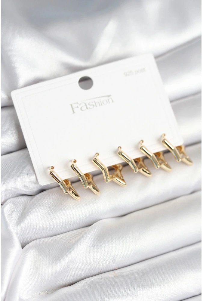 Shoecide Yıldız Model Gold Renk 925 Ayar Gümüş Çivili Kadın Küpe Seti