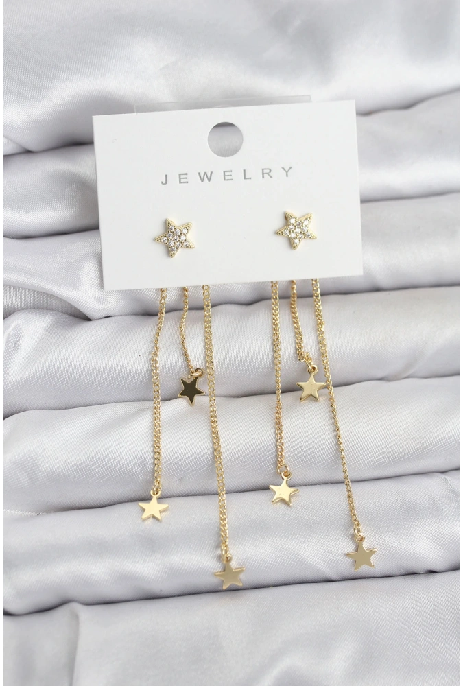 Shoecide Yıldız Model Gold Renk Pirinç Sallantılı Kadın Küpe