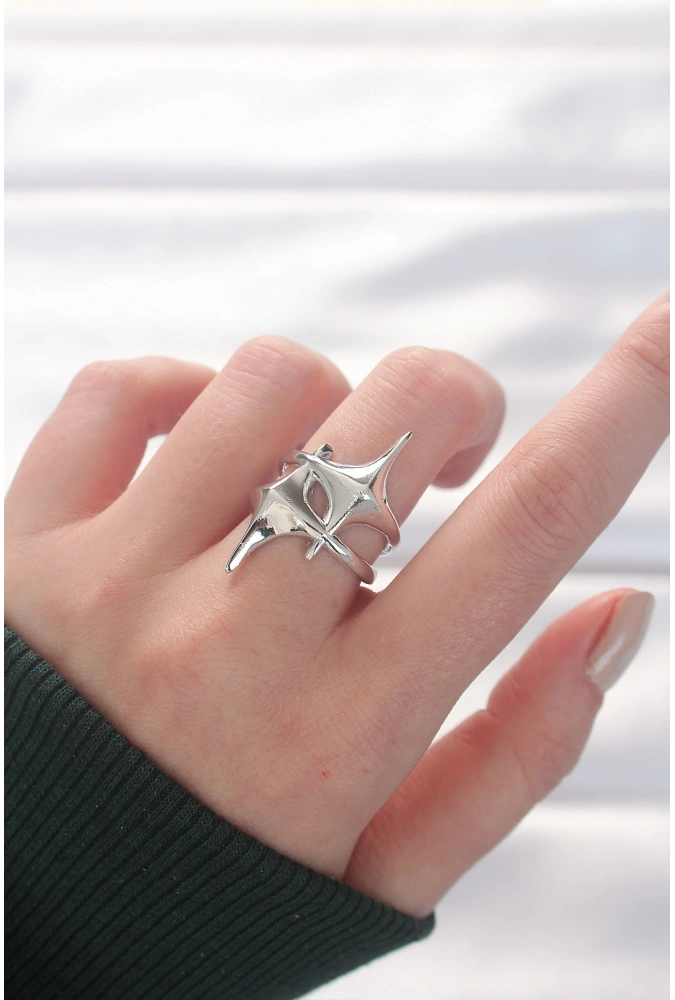 Shoecide Yıldız Model Silver Renk Ayarlanabilir Yüzük