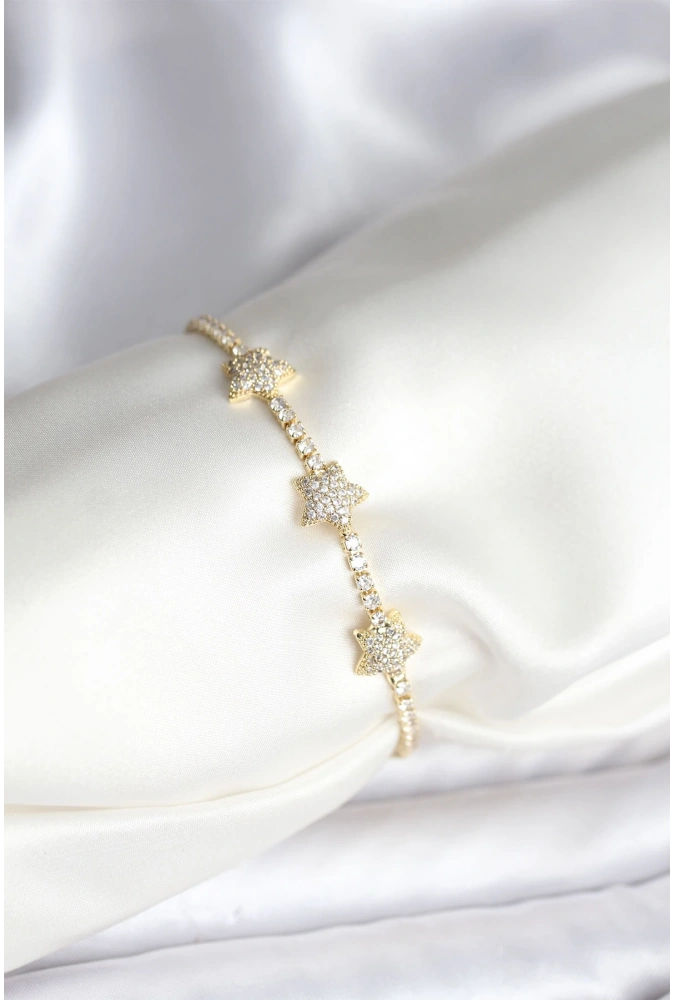 Shoecide Yıldız Model Zirkon Taşlı Gold Renk Pirinç Su Yolu Kadın Bileklik