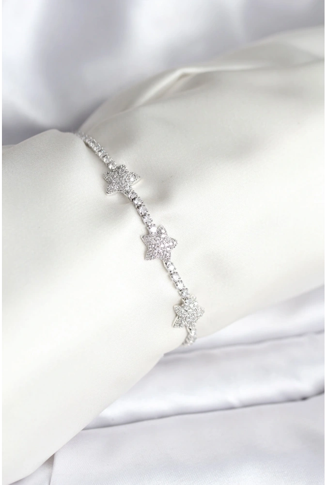 Shoecide Yıldız Model Zirkon Taşlı Gümüş Renk Pirinç Su Yolu Kadın Bileklik