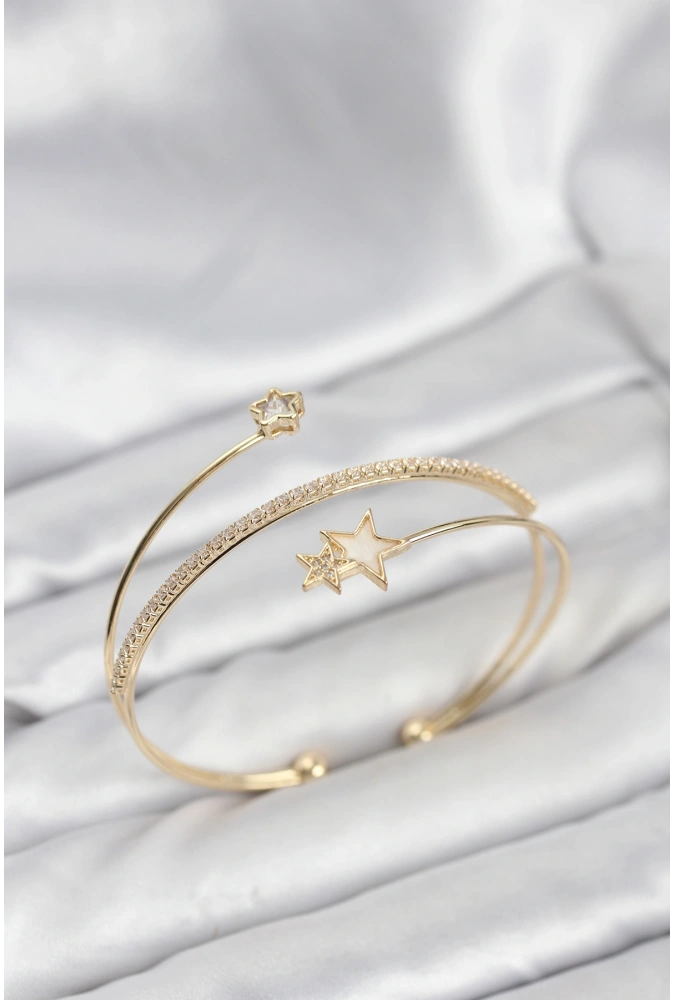 Shoecide Yıldızlı Model Pirinç Gold Renk Kadın Bileklik