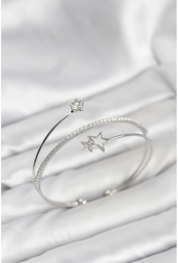 Shoecide Yıldızlı Model Pirinç Gümüş Renk Kadın Bileklik