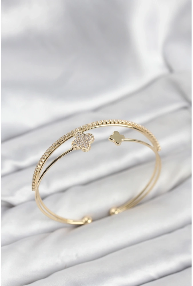 Shoecide Yonca Model Pirinç Gold Renk Kadın Bileklik