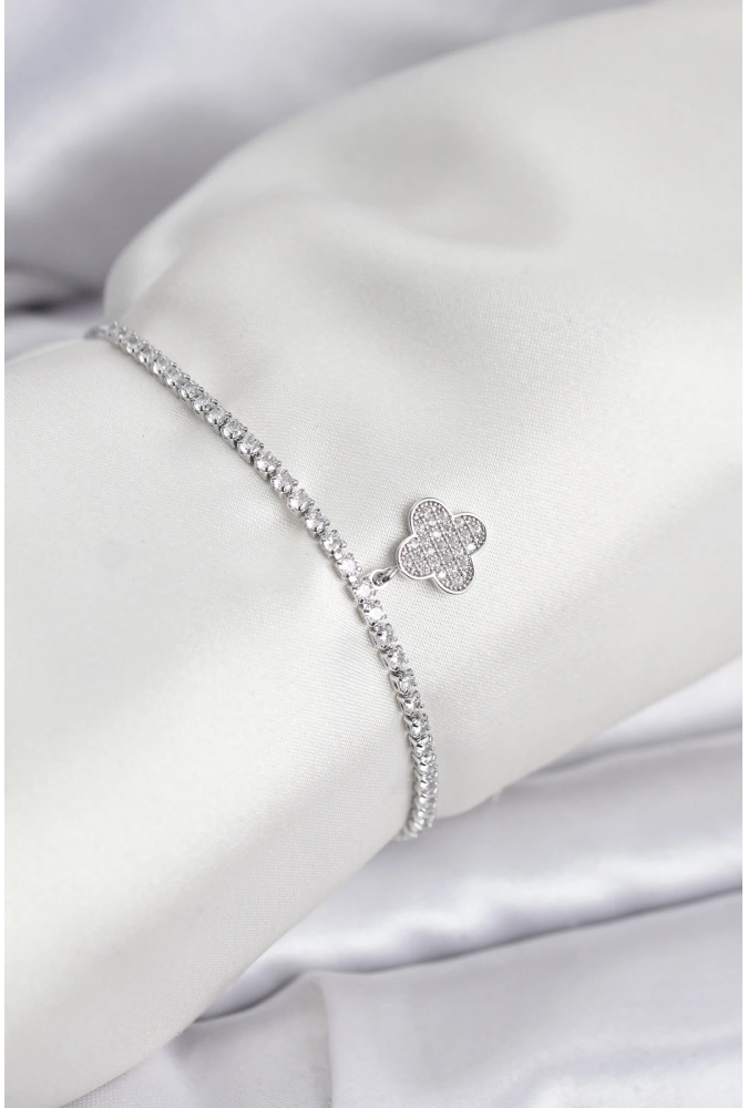 Shoecide Yonca Model Zirkon Taşlı Gümüş Renk Asansörlü Su Yolu Bileklik