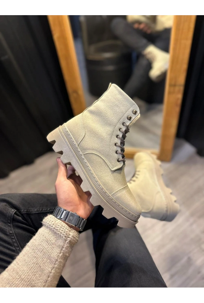 Shoecide Yüksek Taban Ayakkabı B-023 Vizon Süet