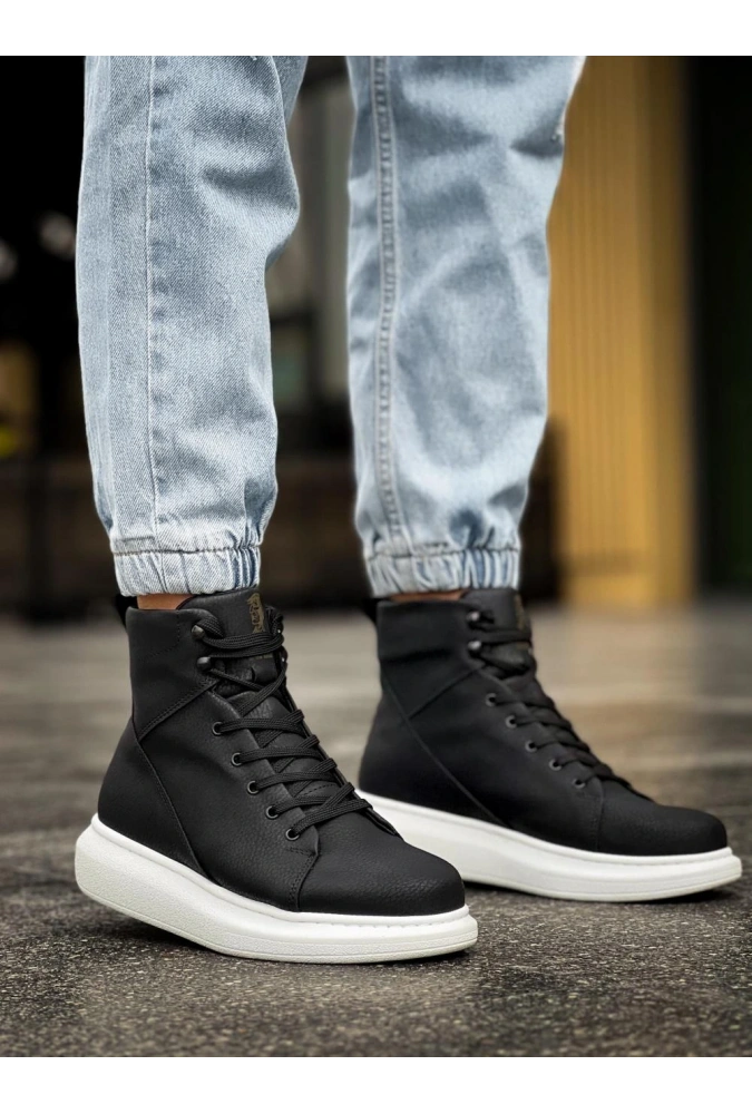 Shoecide Yüksek Taban Ayakkabı B-080 Siyah (beyaz Taban)