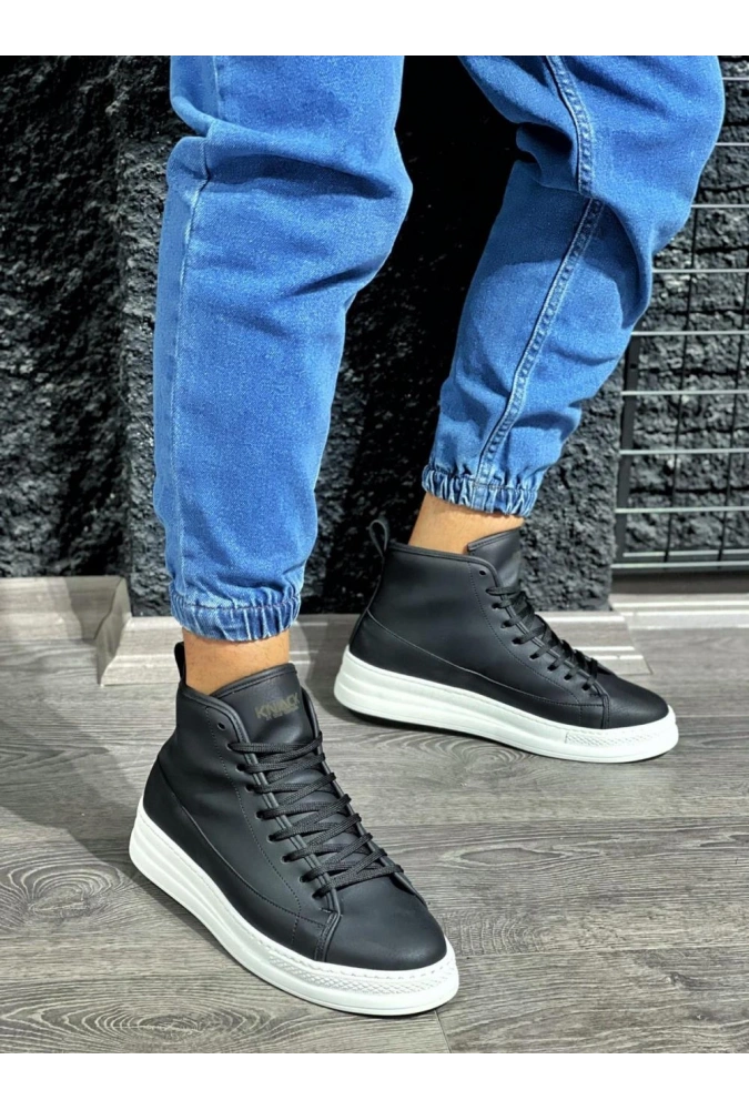 Shoecide Yüksek Taban Ayakkabı C-030 Siyah (beyaz Taban)