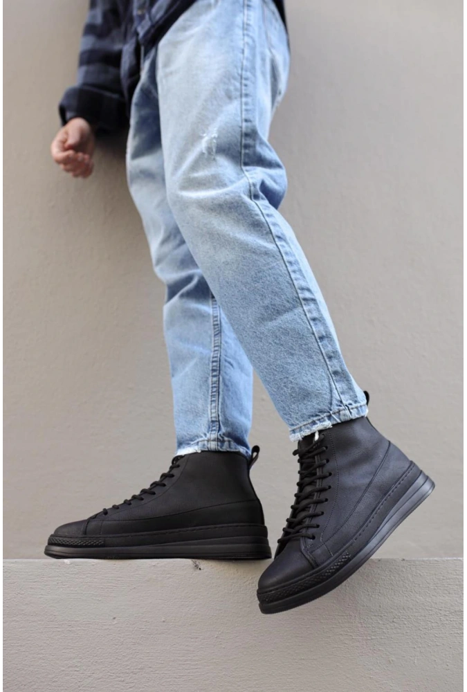 Shoecide Yüksek Taban Ayakkabı C-030 Siyah (siyah Taban)