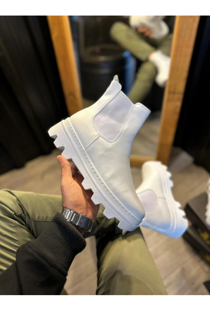 Shoecide Yüksek Taban Chelsea Bot 113 Beyaz