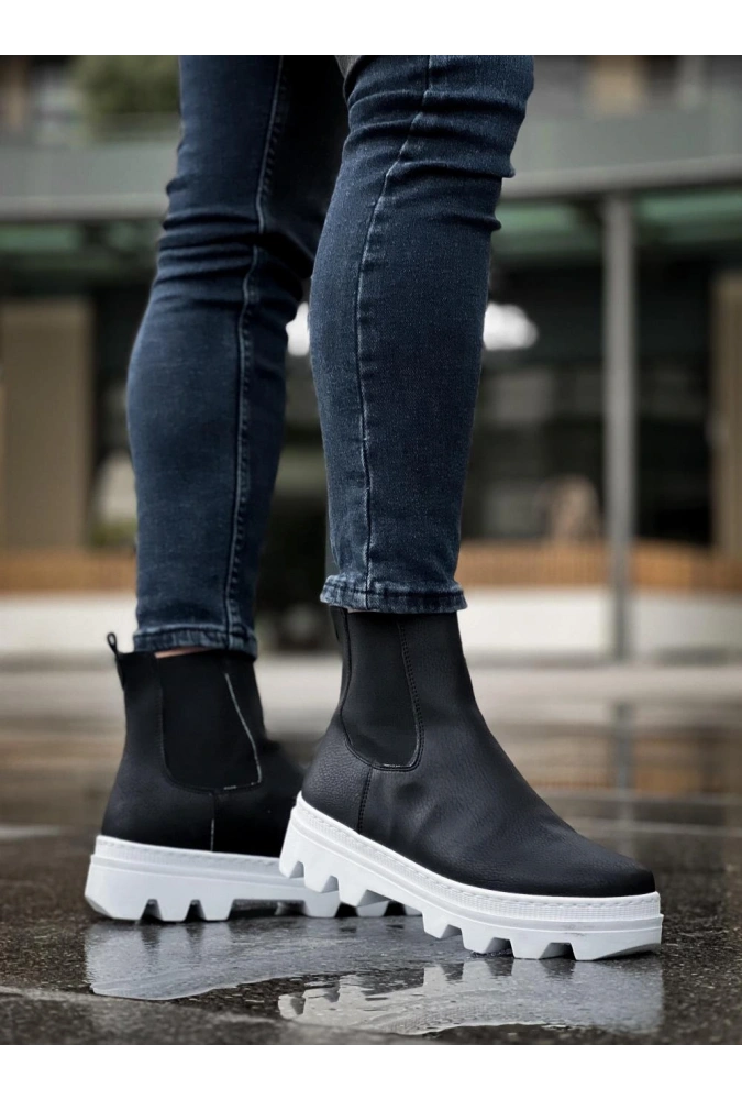 Shoecide Yüksek Taban Chelsea Bot 113 Siyah (beyaz Taban)