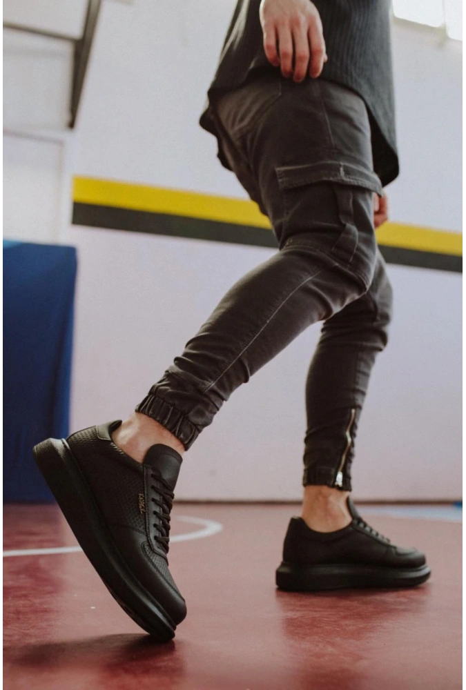 Shoecide Yüksek Taban Günlük Ayakkabı 042 Siyah (siyah Taban)