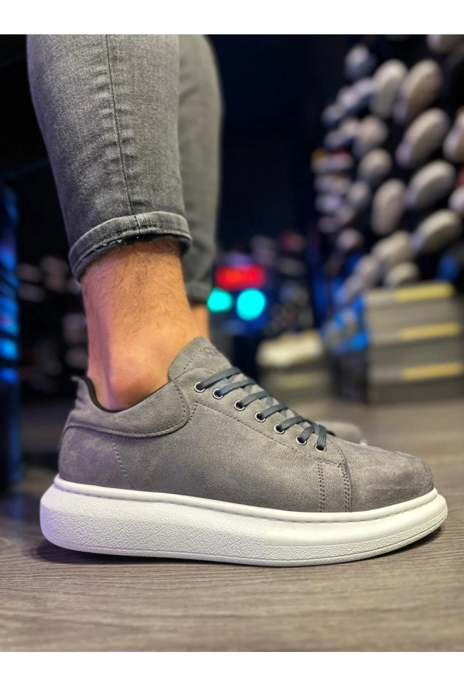 Shoecide Yüksek Taban Günlük Ayakkabı 044 Gri Süet (beyaz Taban)