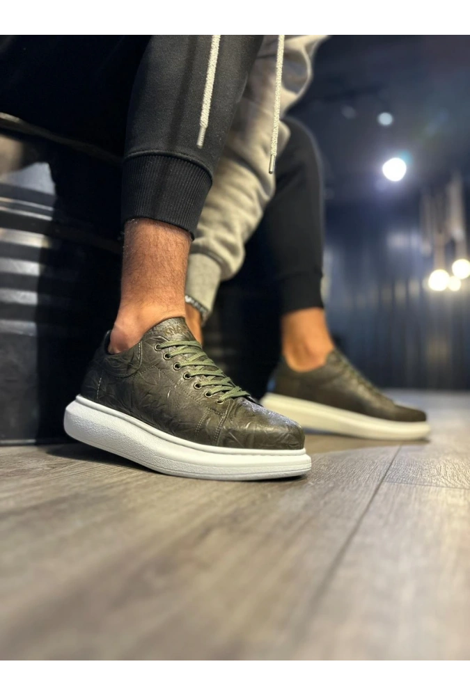 Shoecide Yüksek Taban Günlük Ayakkabı 044 Haki (desenli)