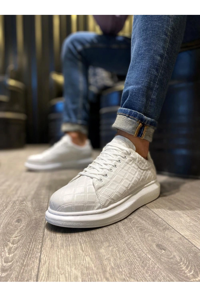 Shoecide Yüksek Taban Günlük Ayakkabı 044 Kapitone Beyaz