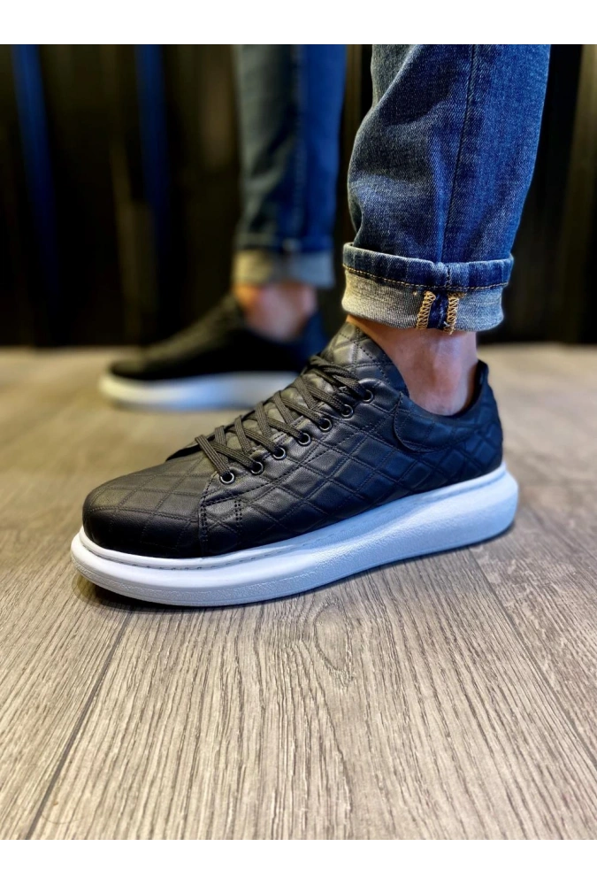 Shoecide Yüksek Taban Günlük Ayakkabı 044 Kapitone Siyah (beyaz Taban)