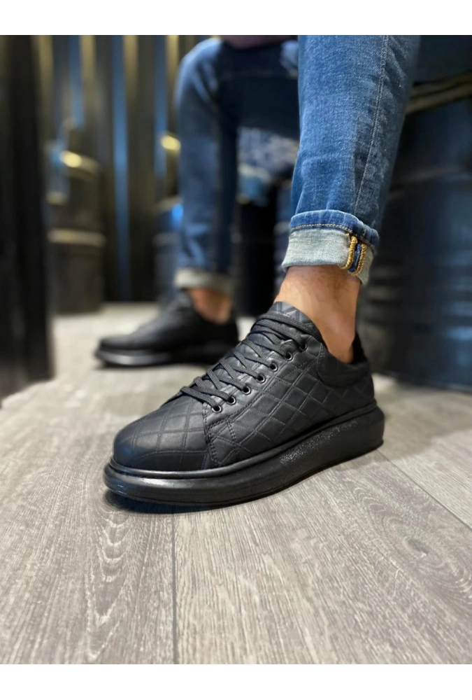 Shoecide Yüksek Taban Günlük Ayakkabı 044 Kapitone Siyah (siyah Taban)