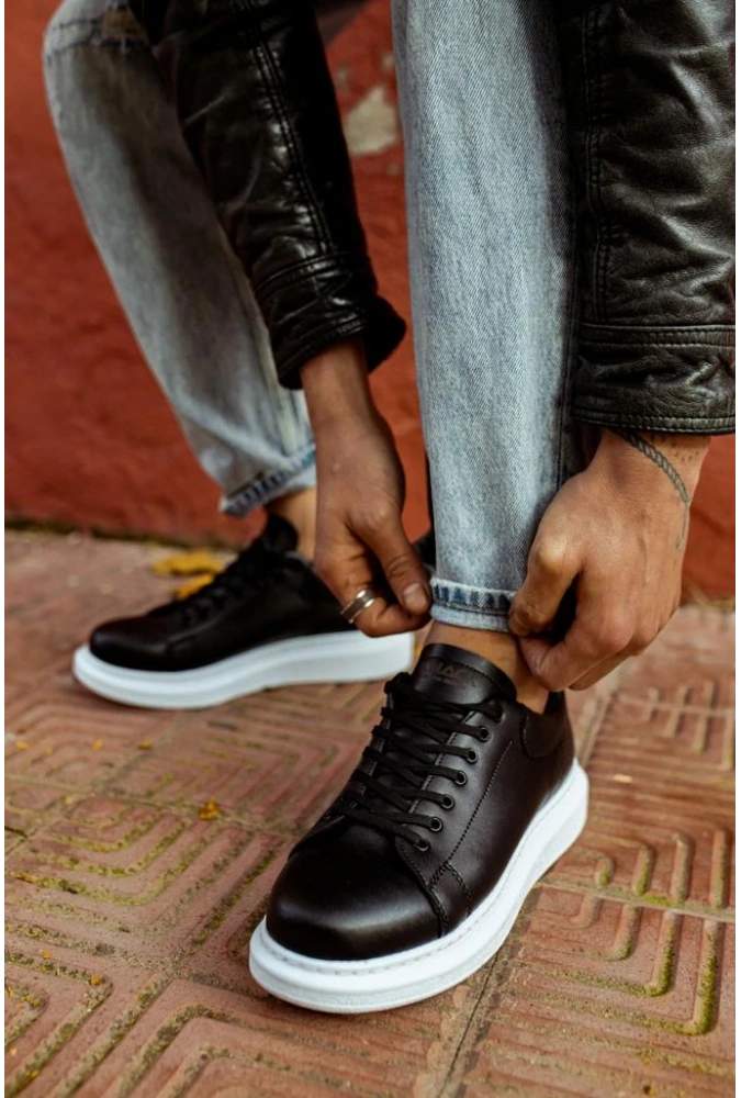 Shoecide Yüksek Taban Günlük Ayakkabı 044 Siyah (beyaz Taban)