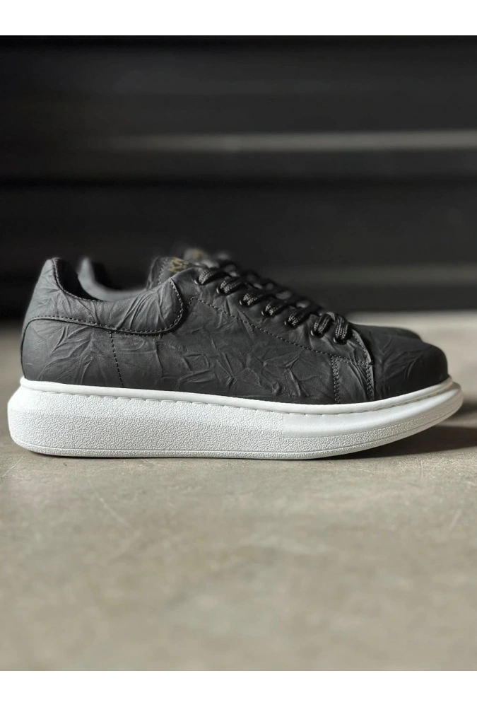 Shoecide Yüksek Taban Günlük Ayakkabı 044 Siyah Beyaz Taban (desenli)