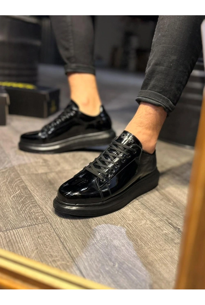 Shoecide Yüksek Taban Günlük Ayakkabı 044 Siyah Rugan (siyah Taban)