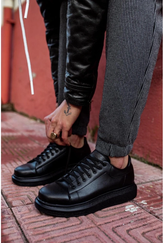 Shoecide Yüksek Taban Günlük Ayakkabı 044 Siyah (siyah Taban)