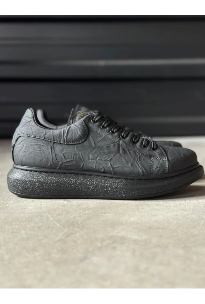 Shoecide Yüksek Taban Günlük Ayakkabı 044 Siyah Siyah Taban (desenli)