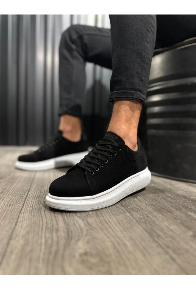 Shoecide Yüksek Taban Günlük Ayakkabı 044 Siyah Süet (beyaz Taban)