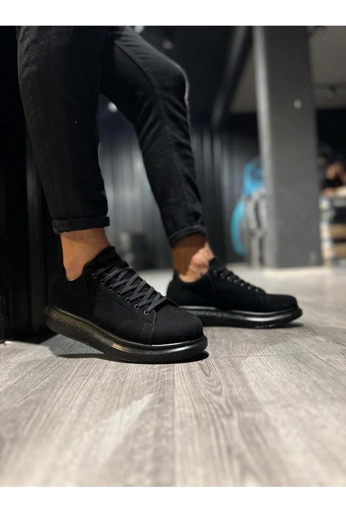 Shoecide Yüksek Taban Günlük Ayakkabı 044 Siyah Süet (siyah Taban)