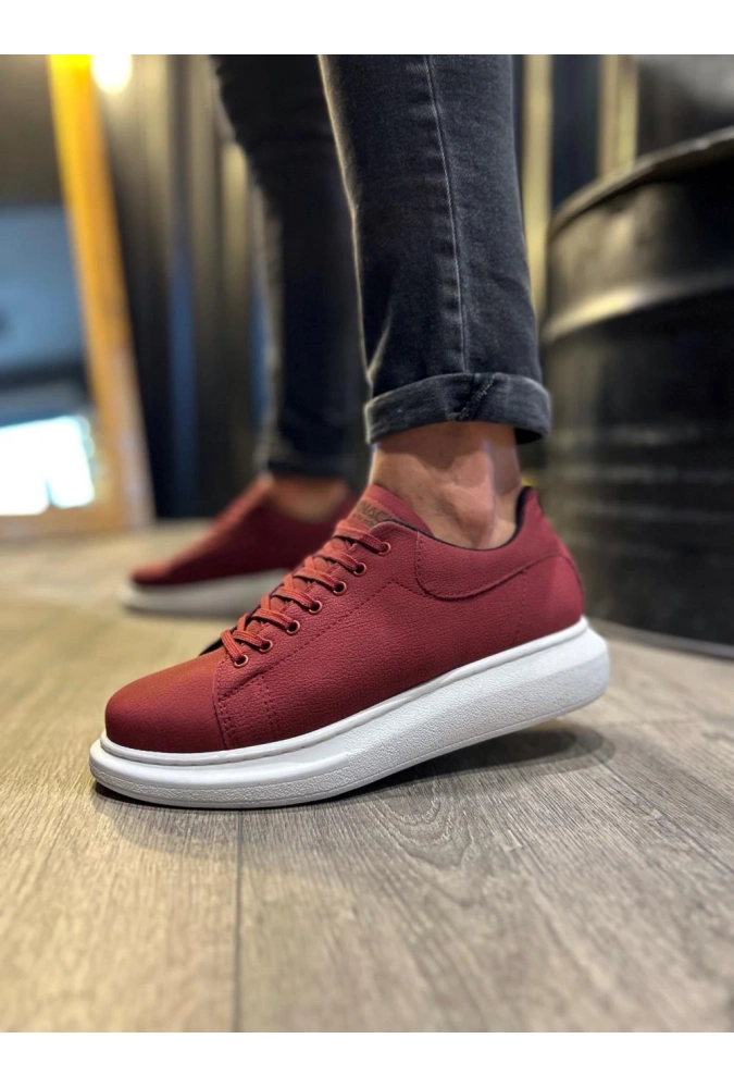 Shoecide Yüksek Taban Günlük Ayakkabı 045 Bordo (beyaz Taban)