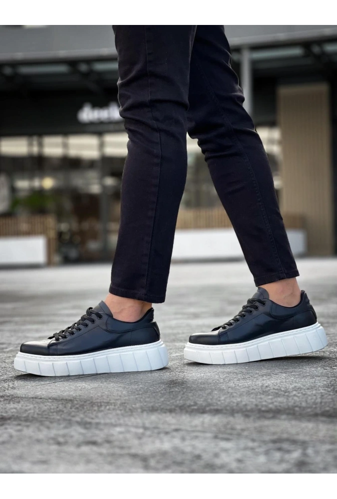 Shoecide Yüksek Taban Günlük  Ayakkabı 144  Siyah (beyaz Taban)