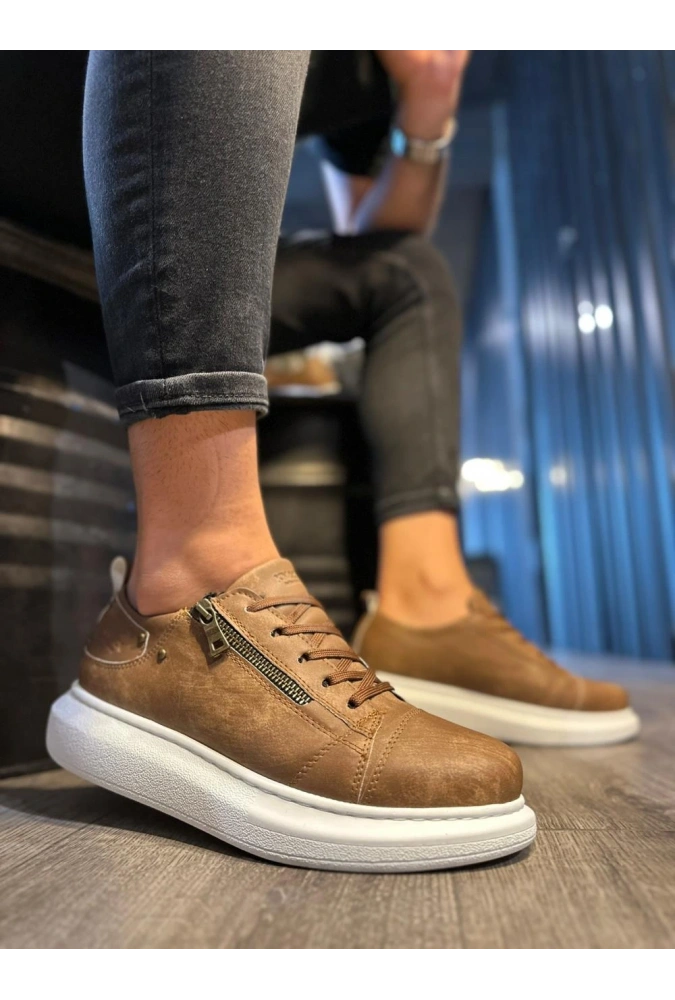 Shoecide Yüksek Taban Günlük Ayakkabı 555 Mat Taba