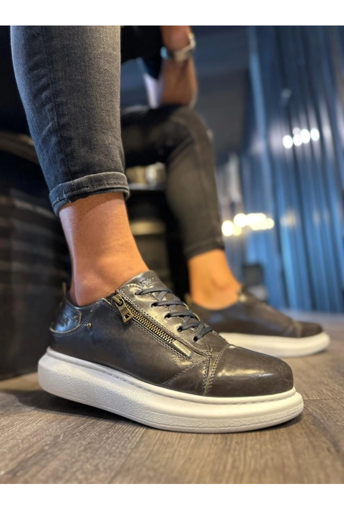 Shoecide Yüksek Taban Günlük Ayakkabı 555 Parlak Gri