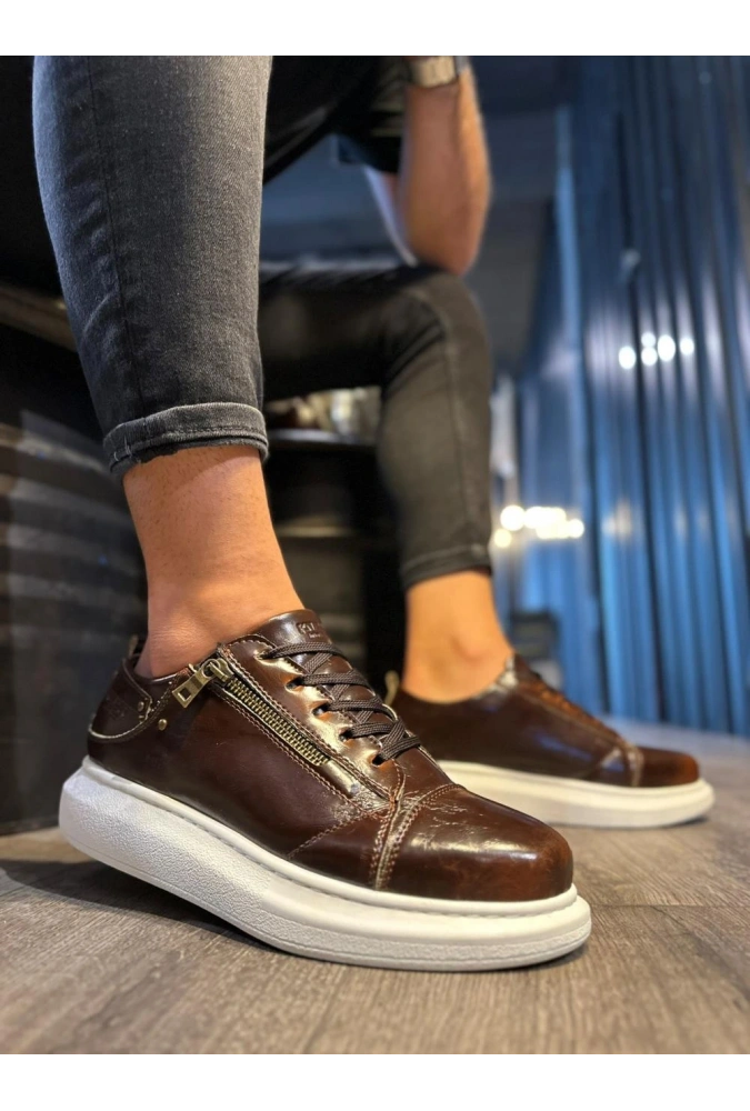 Shoecide Yüksek Taban Günlük Ayakkabı 555 Parlak Kahverengi