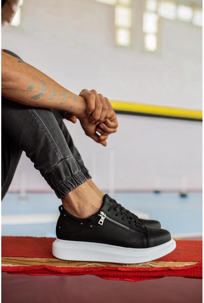 Shoecide Yüksek Taban Günlük Ayakkabı 555 Siyah (beyaz Taban)