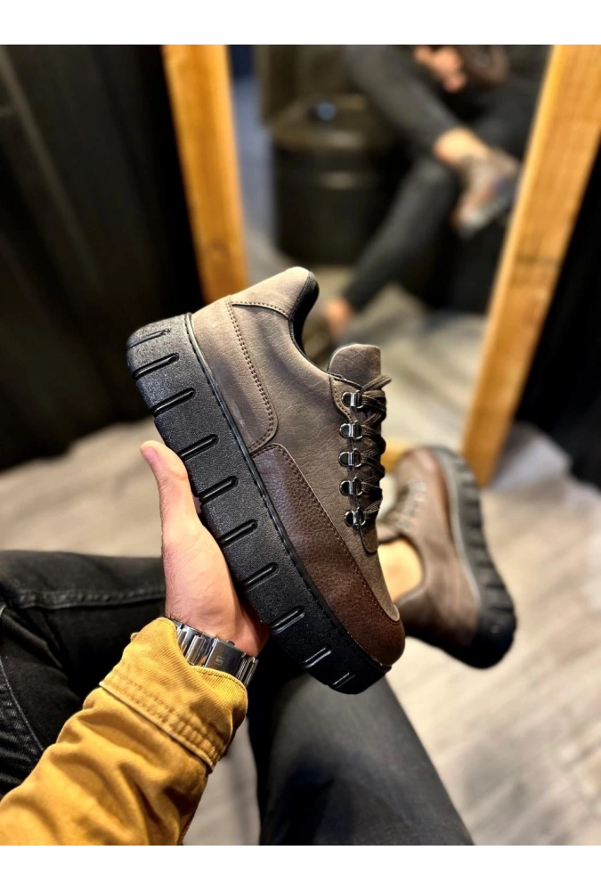Shoecide Yüksek Taban Günlük  Ayakkabı 600 Kahverengi (siyah Taban)