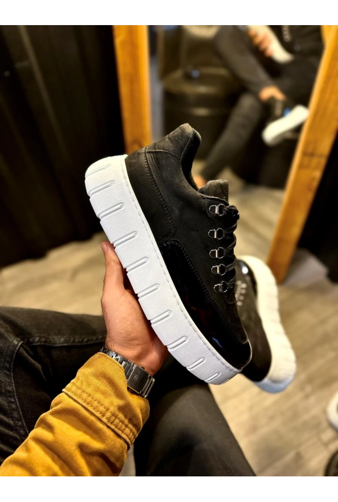 Shoecide Yüksek Taban Günlük  Ayakkabı 600 Siyah (beyaz Taban)