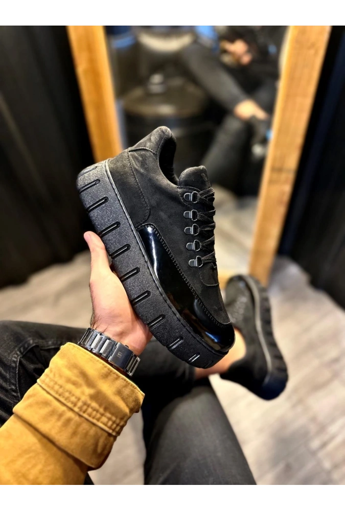 Shoecide Yüksek Taban Günlük  Ayakkabı 600 Siyah (siyah Taban)