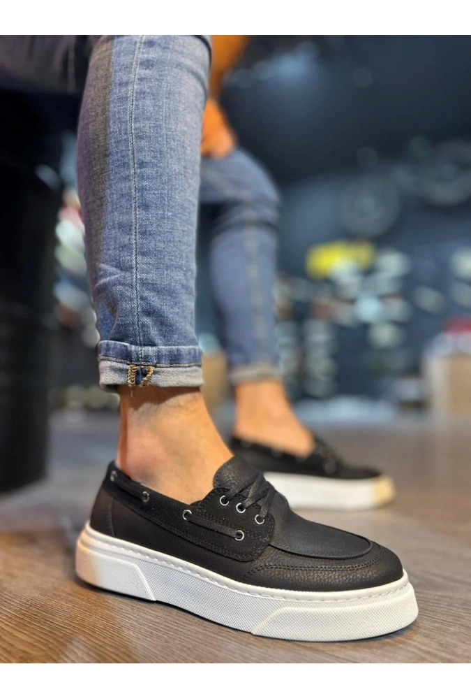 Shoecide Yüksek Taban Günlük Ayakkabı 700 Siyah (beyaz Taban)