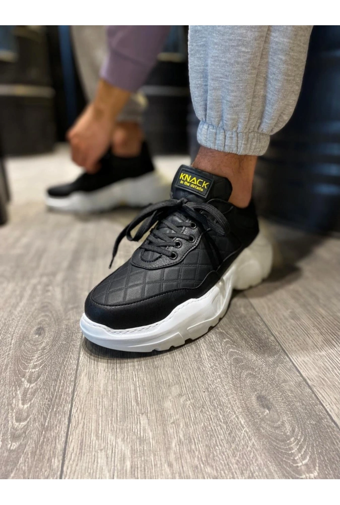 Shoecide Yüksek Taban Günlük Ayakkabı N75 Kapitone Siyah (beyaz Taban)