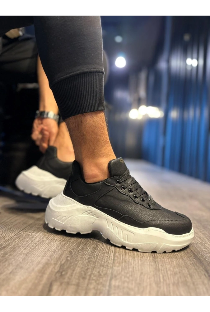 Shoecide Yüksek Taban Günlük Ayakkabı N75 Siyah (beyaz Taban)
