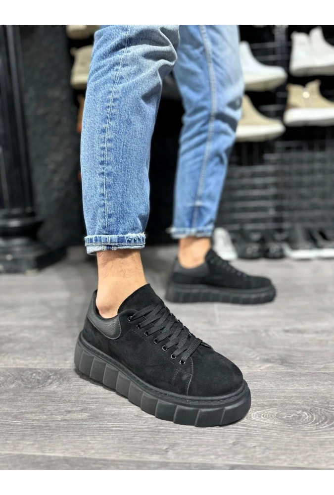 Shoecide Yüksek Taban Günlük Süet Ayakkabı 144  Siyah (siyah Taban)