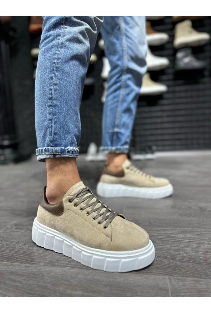 Shoecide Yüksek Taban Günlük Süet Ayakkabı 144  Vizon Süet