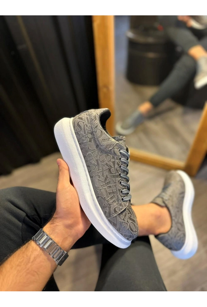 Shoecide Yüksek Taban Harf Desenli Günlük Ayakkabı 047 Gri